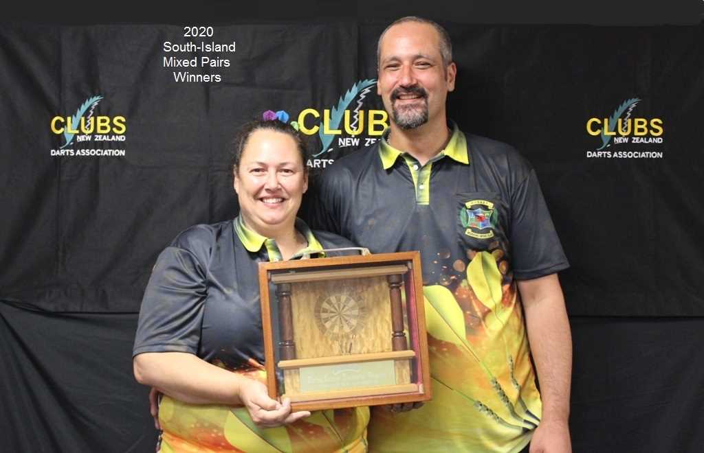 Maata Atkins & Lucas Edwards, Hornby Workingmen's Club. 2020 Clubs New Zealand Darts, South Island Championship, Mixed Pairs Winner.