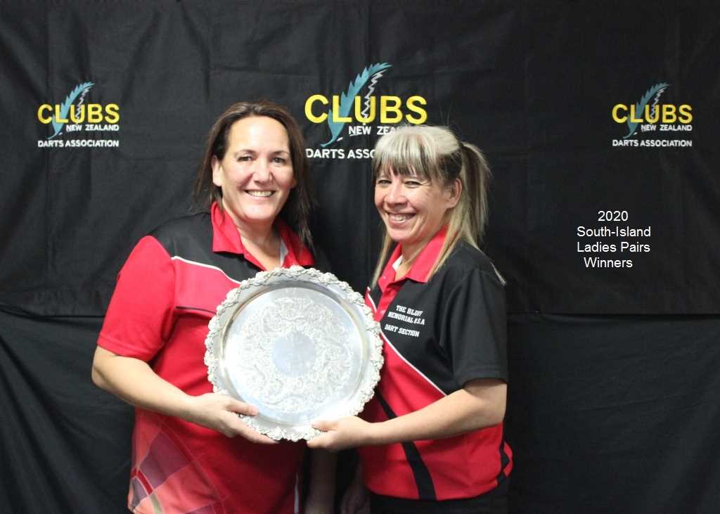 Tracy MacDonald & Desi Mercer, Bluff RSA. 2020 Clubs New Zealand Darts South Island Championship Ladies Pairs Winners.