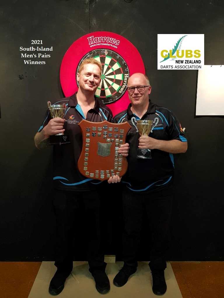 Tahi Parata & Peter Eccles, Invercargill Workingmen's Club. 2021 Clubs New Zealand Darts South Island Championship Men's Pairs Winners.