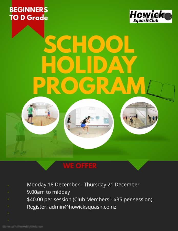 Squash Auckland Club School Holiday Programmes