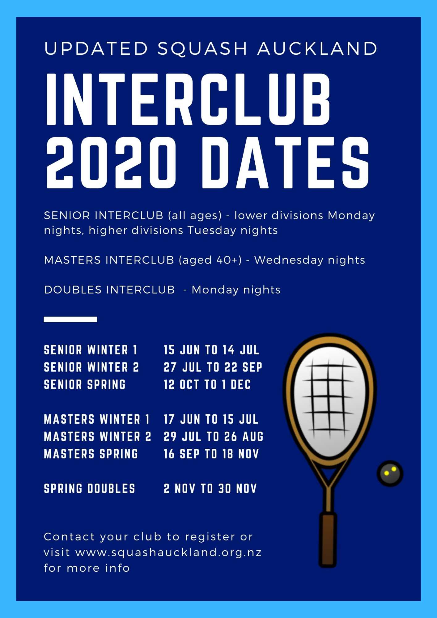 Revised Auckland Dates for 2020