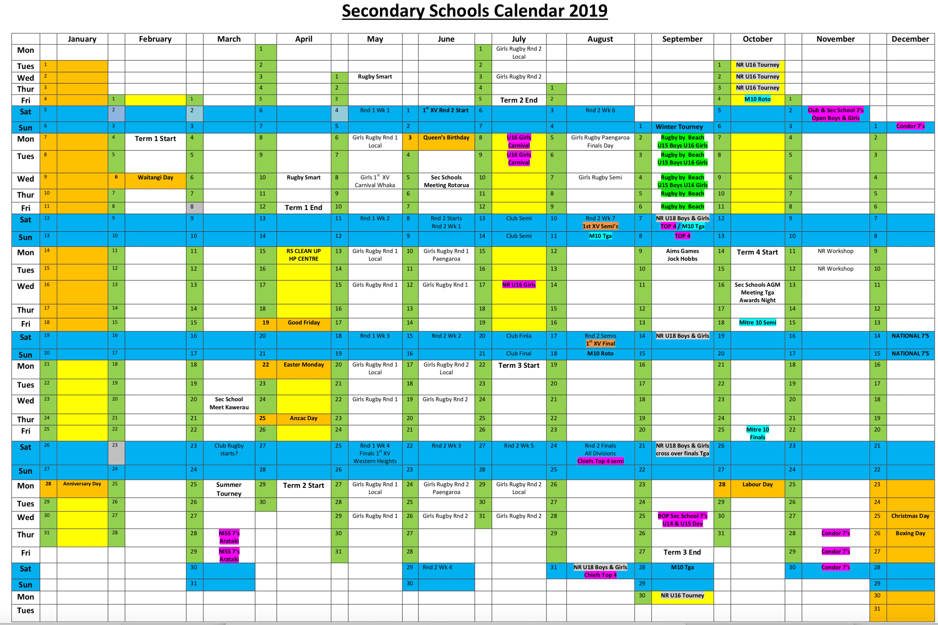 TauponuiaTia College BOP calendar 2019