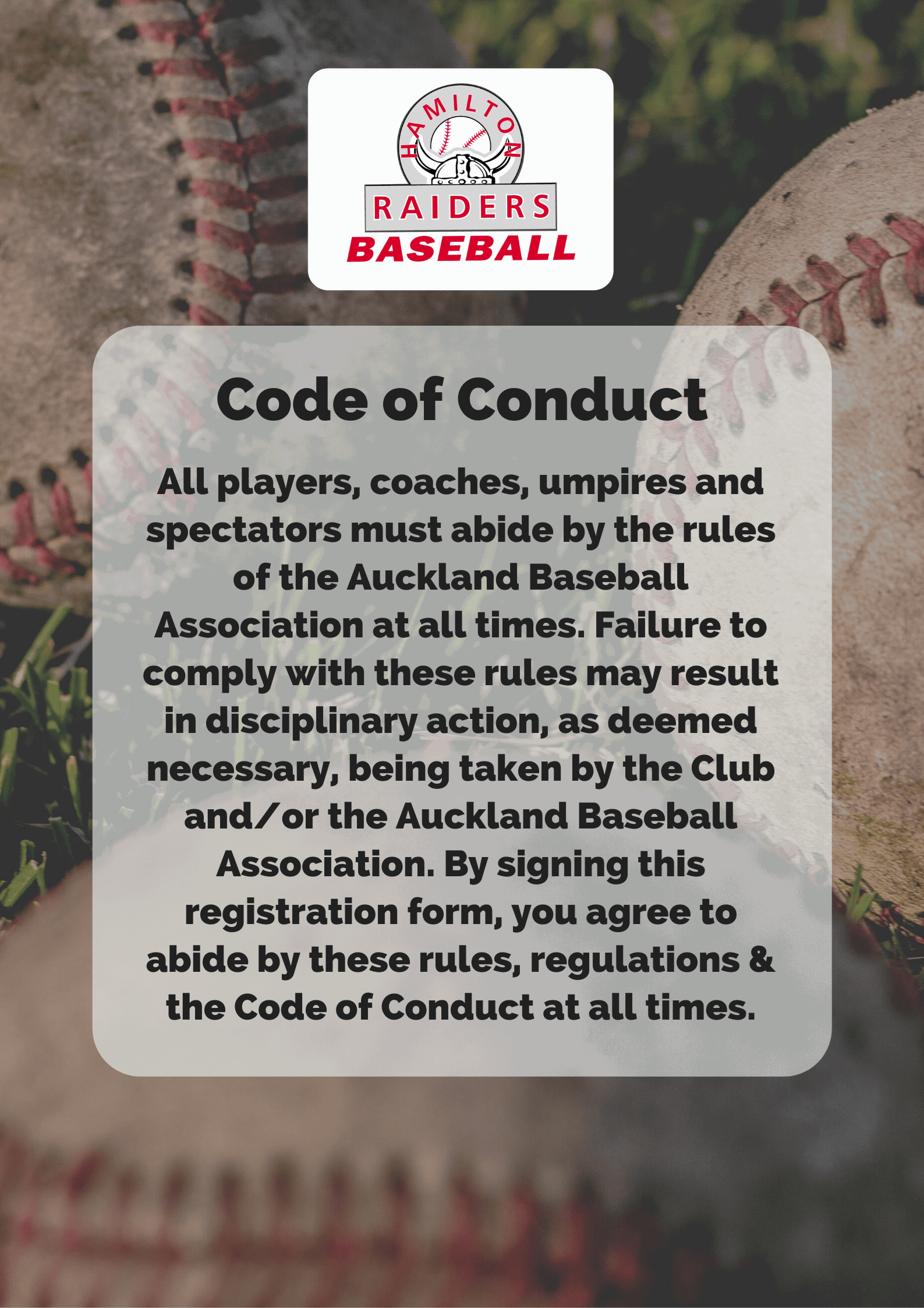 Hamilton Raiders Baseball Club Inc - Code of Conduct