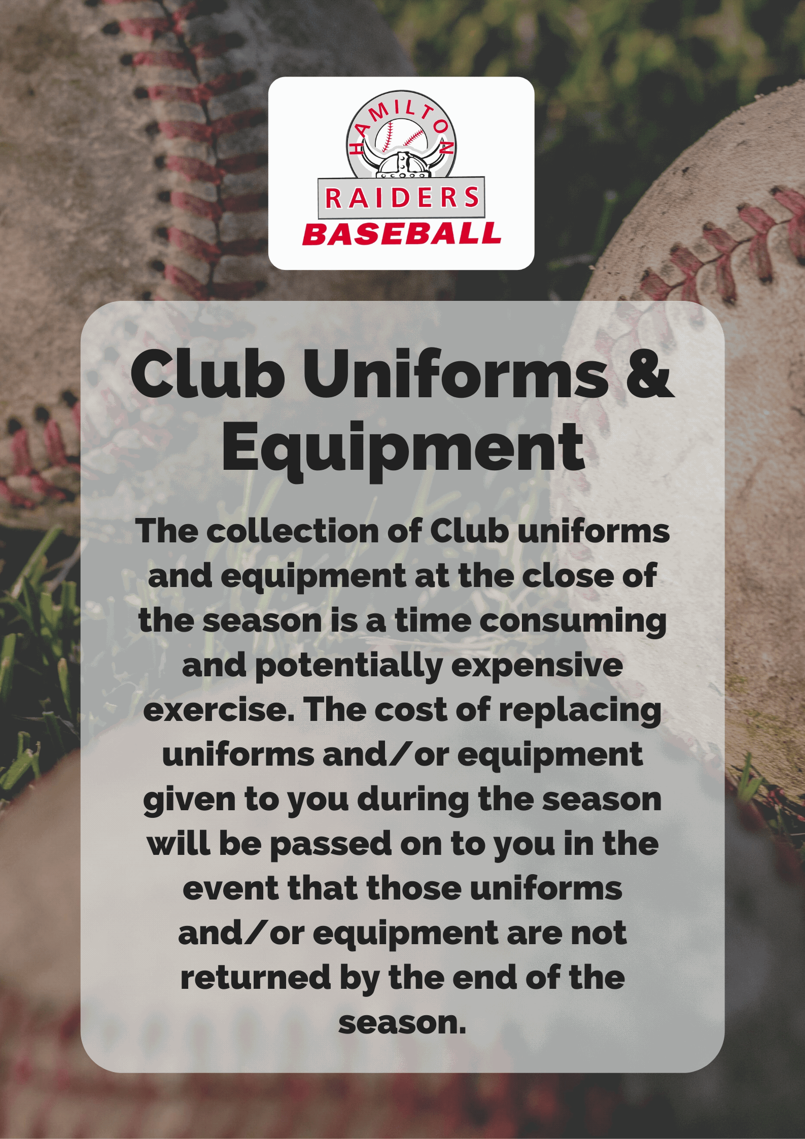 Hamilton Raiders Baseball Club Inc Club Uniforms & Equipment