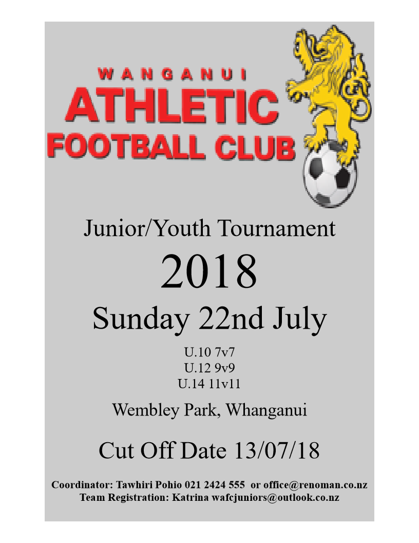 Wanganui Athletic are hosting a July Junior/Youth football tournament ...