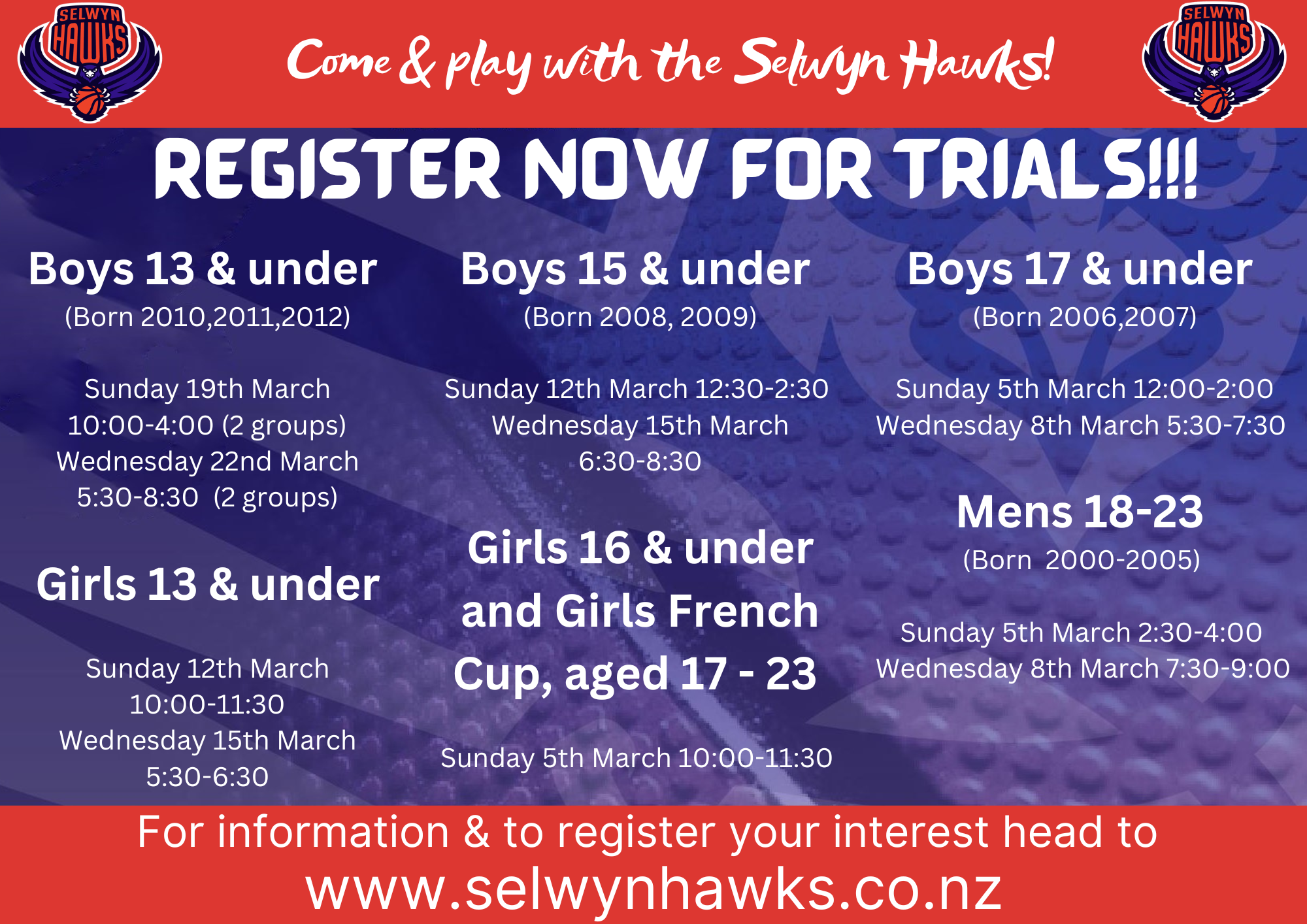 Selwyn Basketball - 2023 Trial Registrations