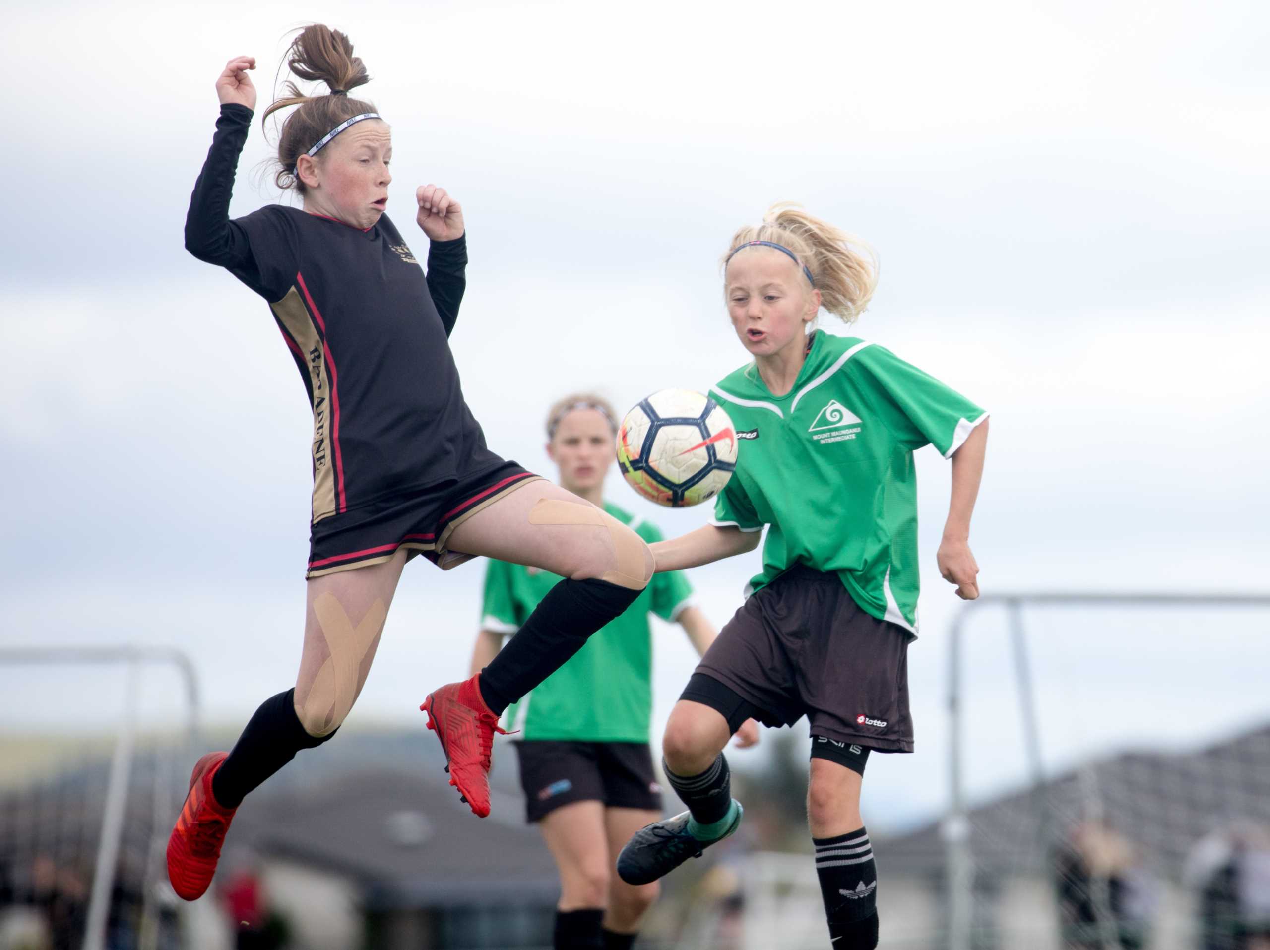 Action from the football at the 2019 Anchor AIMS Games in Tauranga.  Photo by Jamie Troughton/Dscribe Media