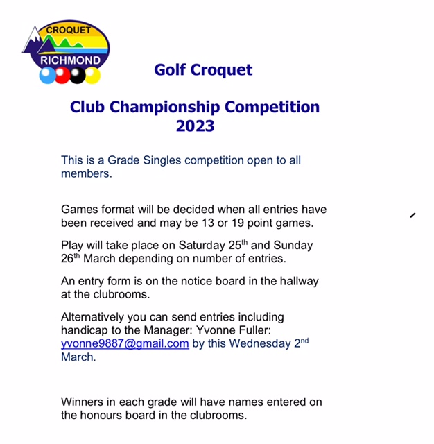 Richmond Croquet Club Tab 1