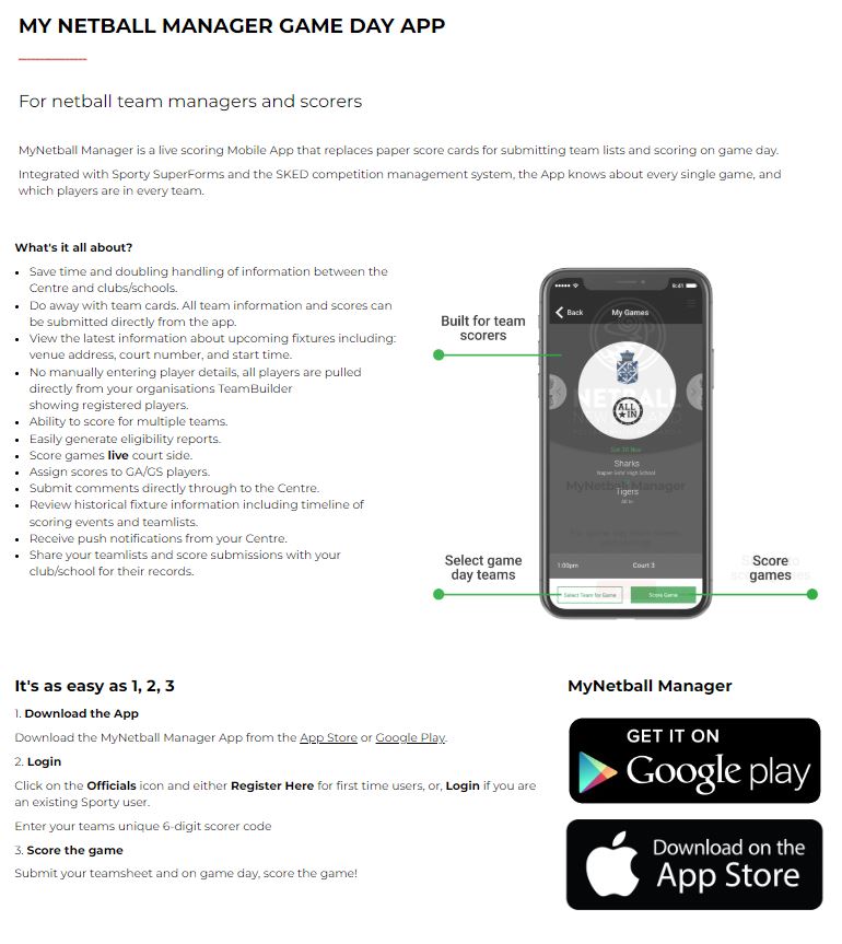 Taupo Netball Centre - NEW Game Day Scoring App