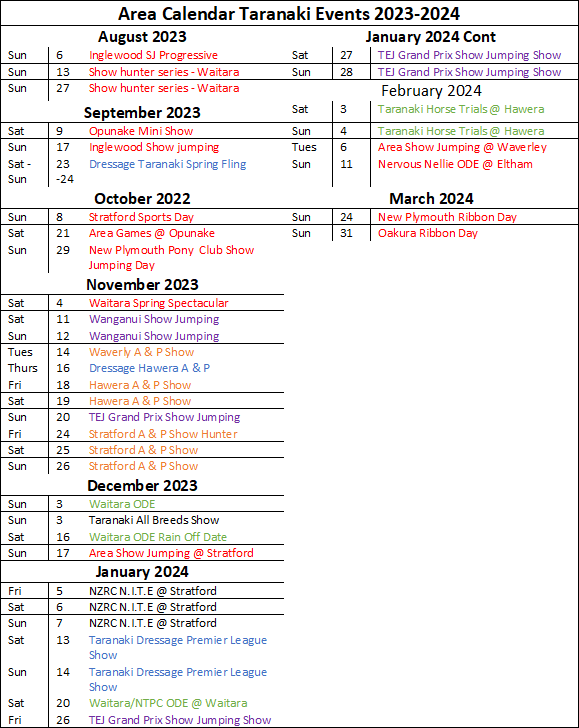 Eltham Pony Club - Area Calendar 2023-2024