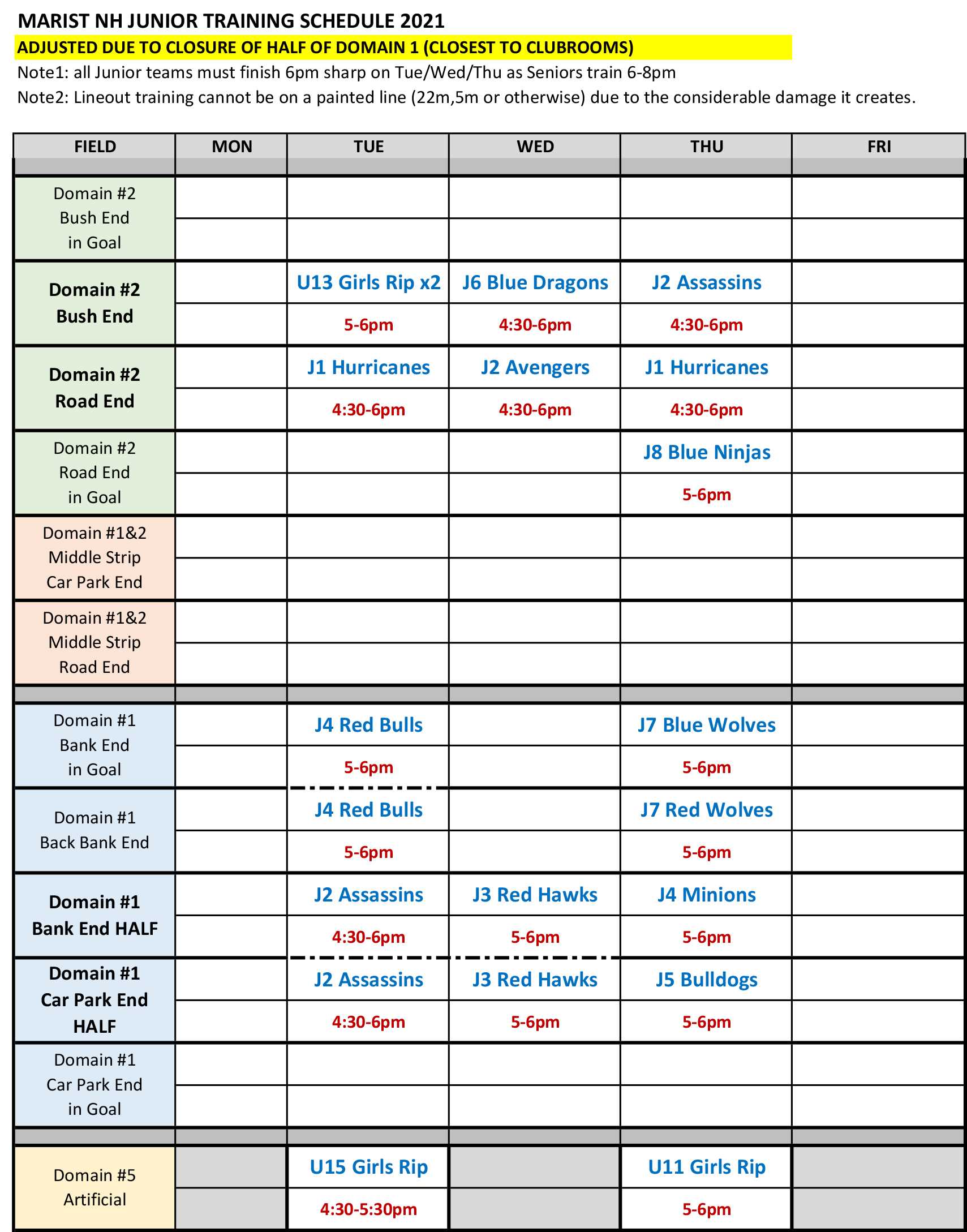 Marist NH Junior Training Schedule 2021.xlsx