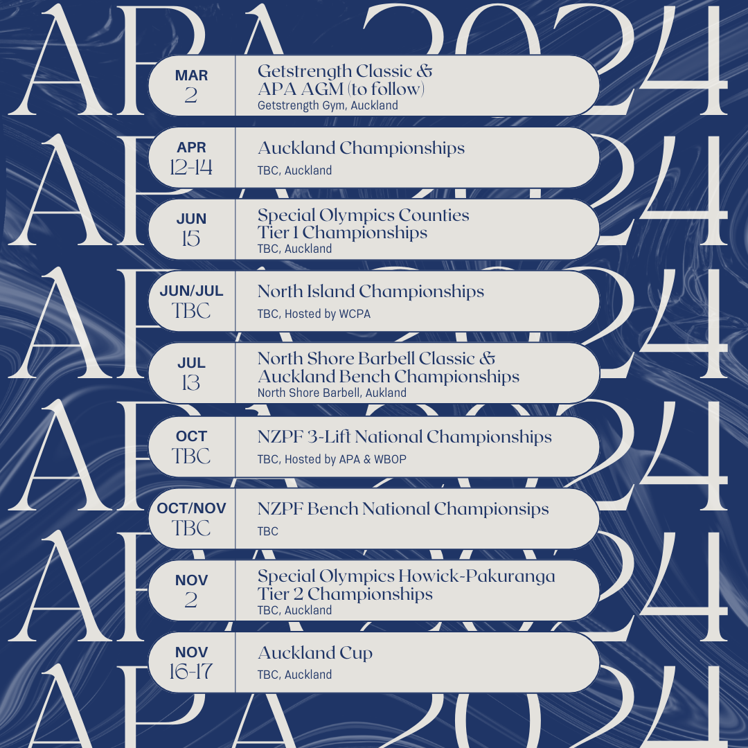Auckland Powerlifting Association 2024 APA Events