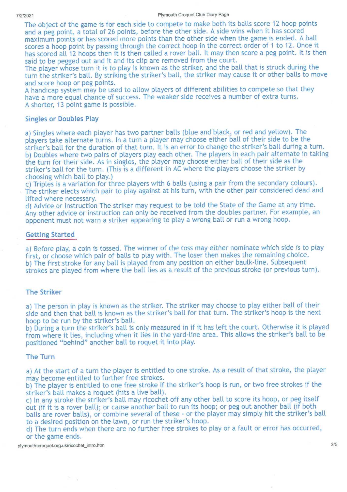 Carlton Croquet Club Ricochet Croquet Basic Rules