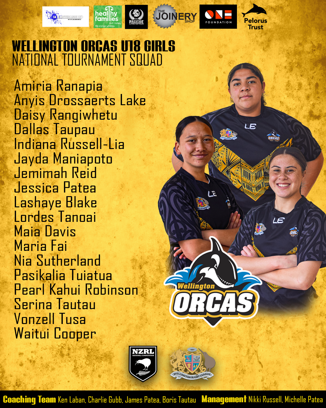 Wellington Rugby League Orcas Youth Girls