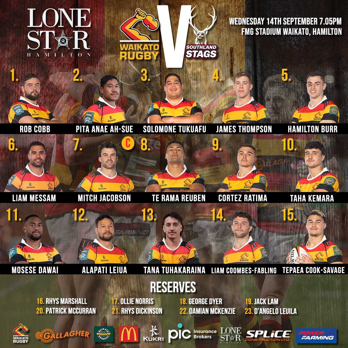 Waikato NPC team named to face Southland Stags.