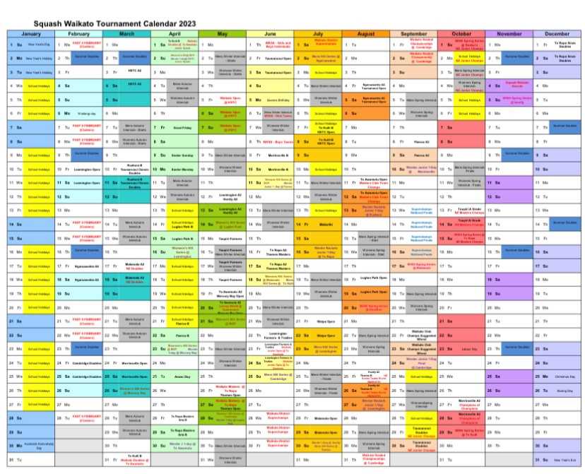 Squash Waikato - WAIKATO DISTRICT WALL CALENDAR