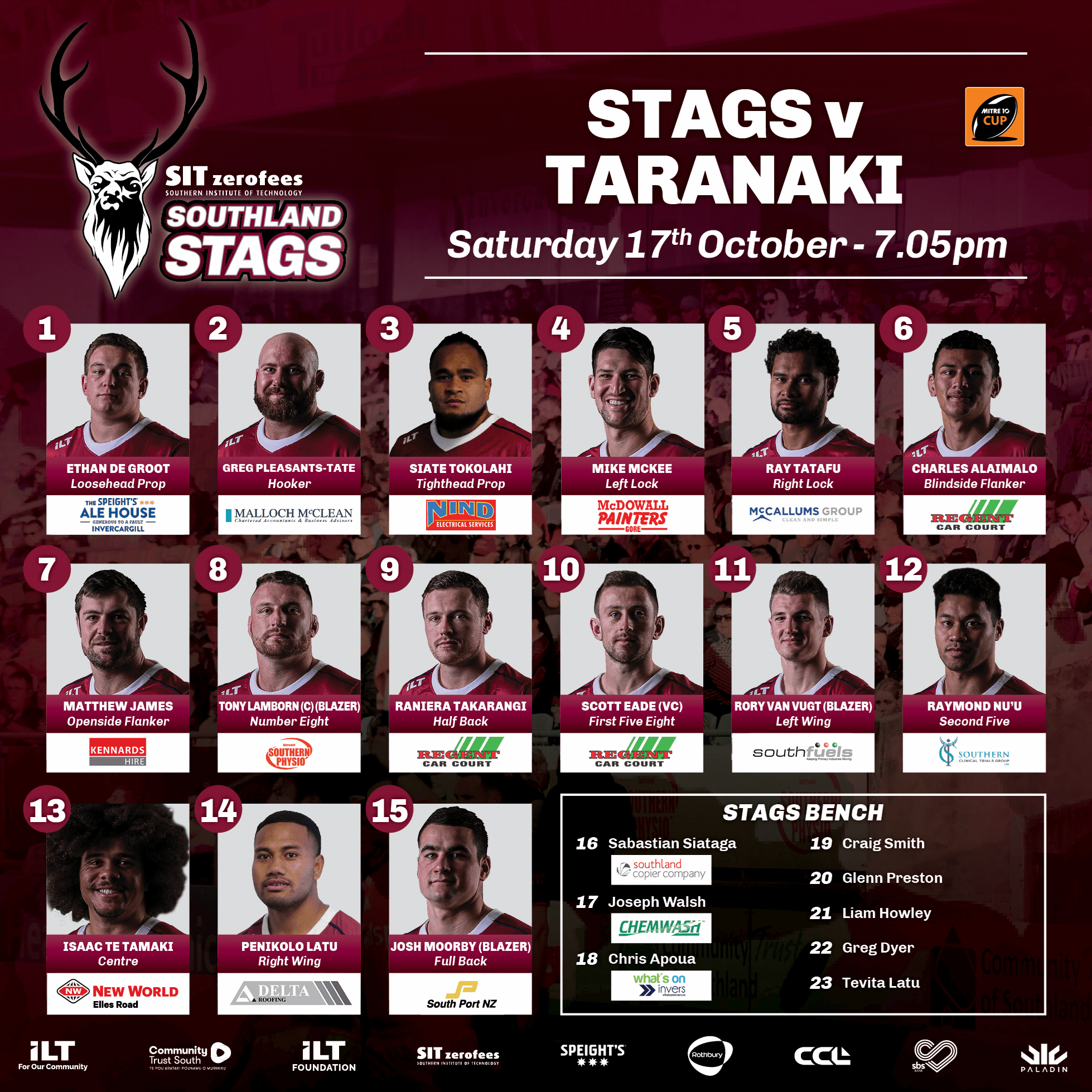 SIT Zero Fees Southland Stags named to take on Taranaki for 'Pack The Park'