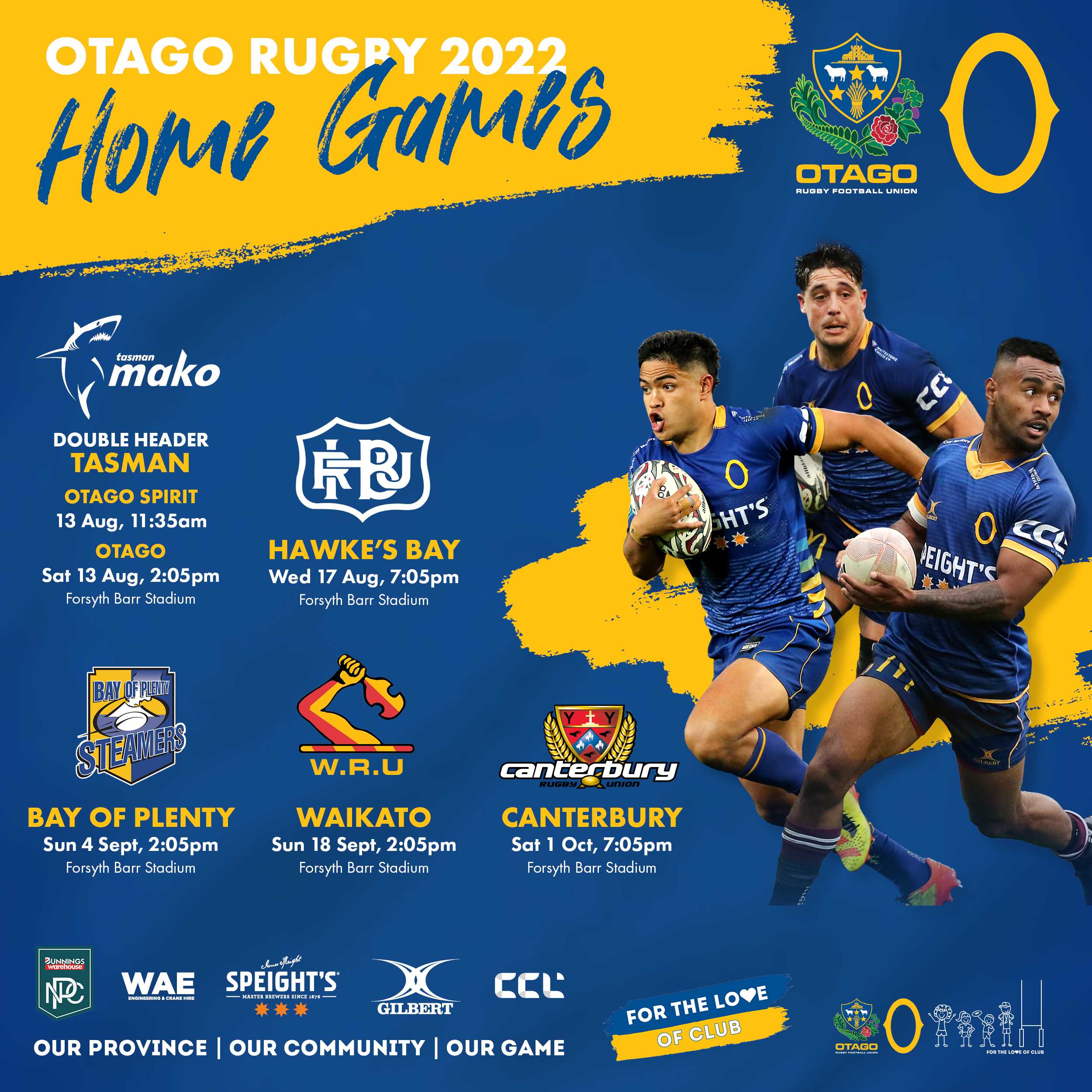 Otago Rugby Football Union Bunnings NPC Draw