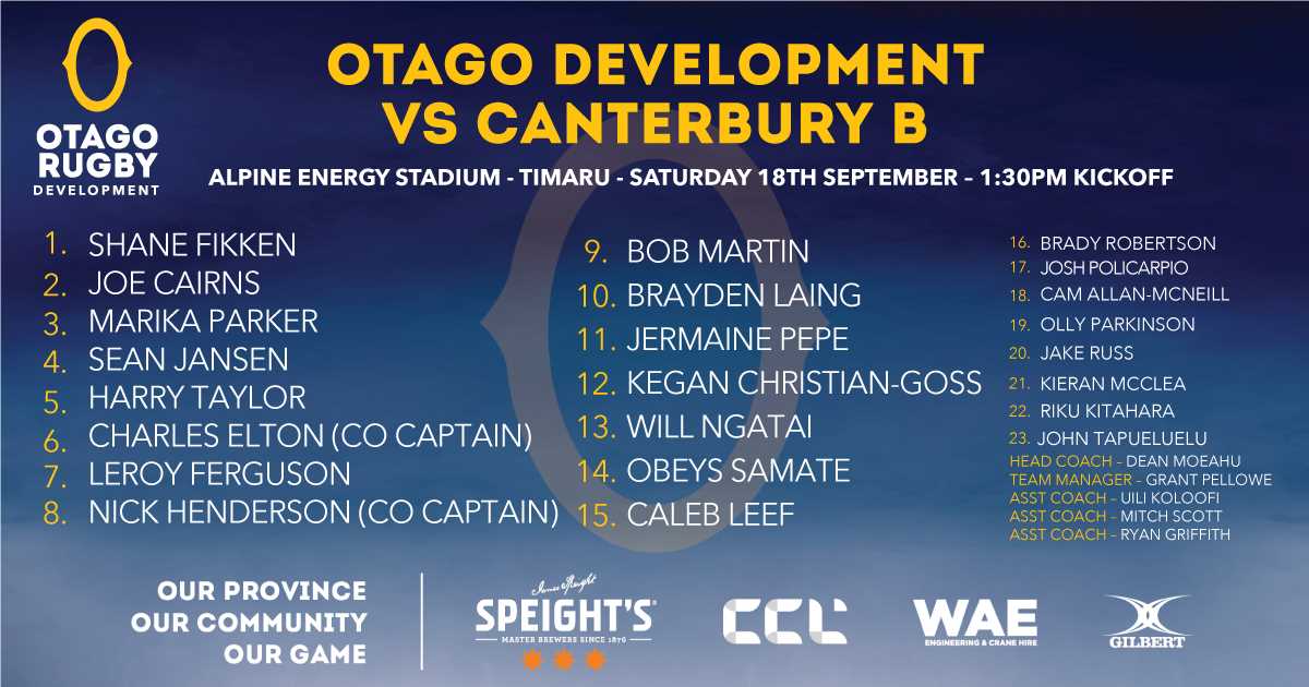 OTAGO DEVELOPMENT SIDE TO TAKE ON CANTERBURY B IN TIMARU