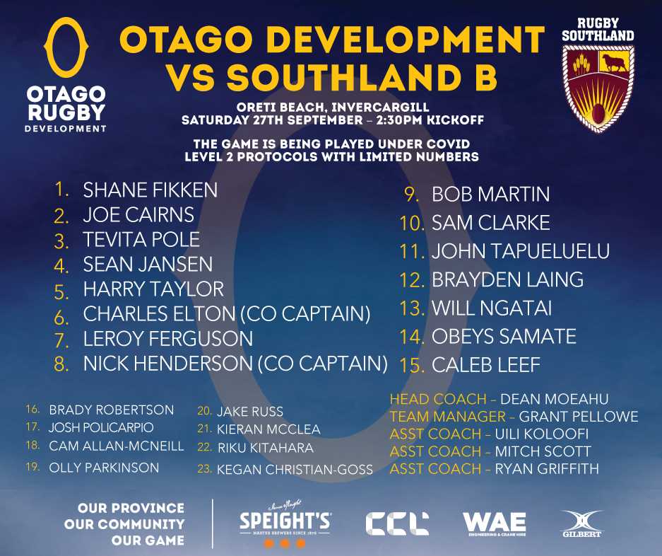 OTAGO DEVELOPMENT TEAM NAMED TO PLAY SOUTHLAND B