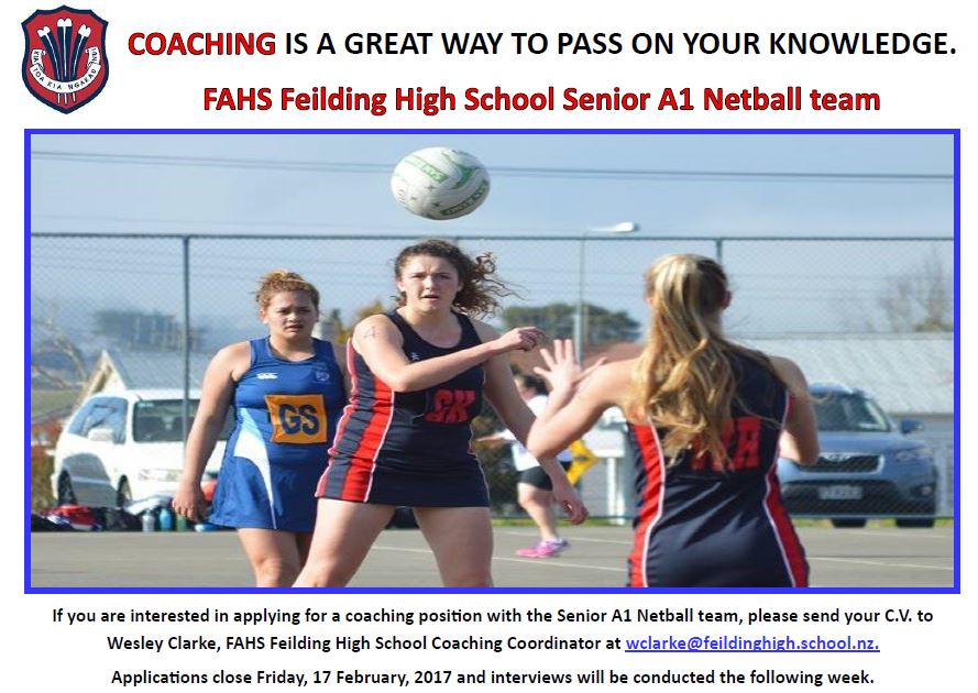 Feilding High School Senior A1 Coach Vacancy