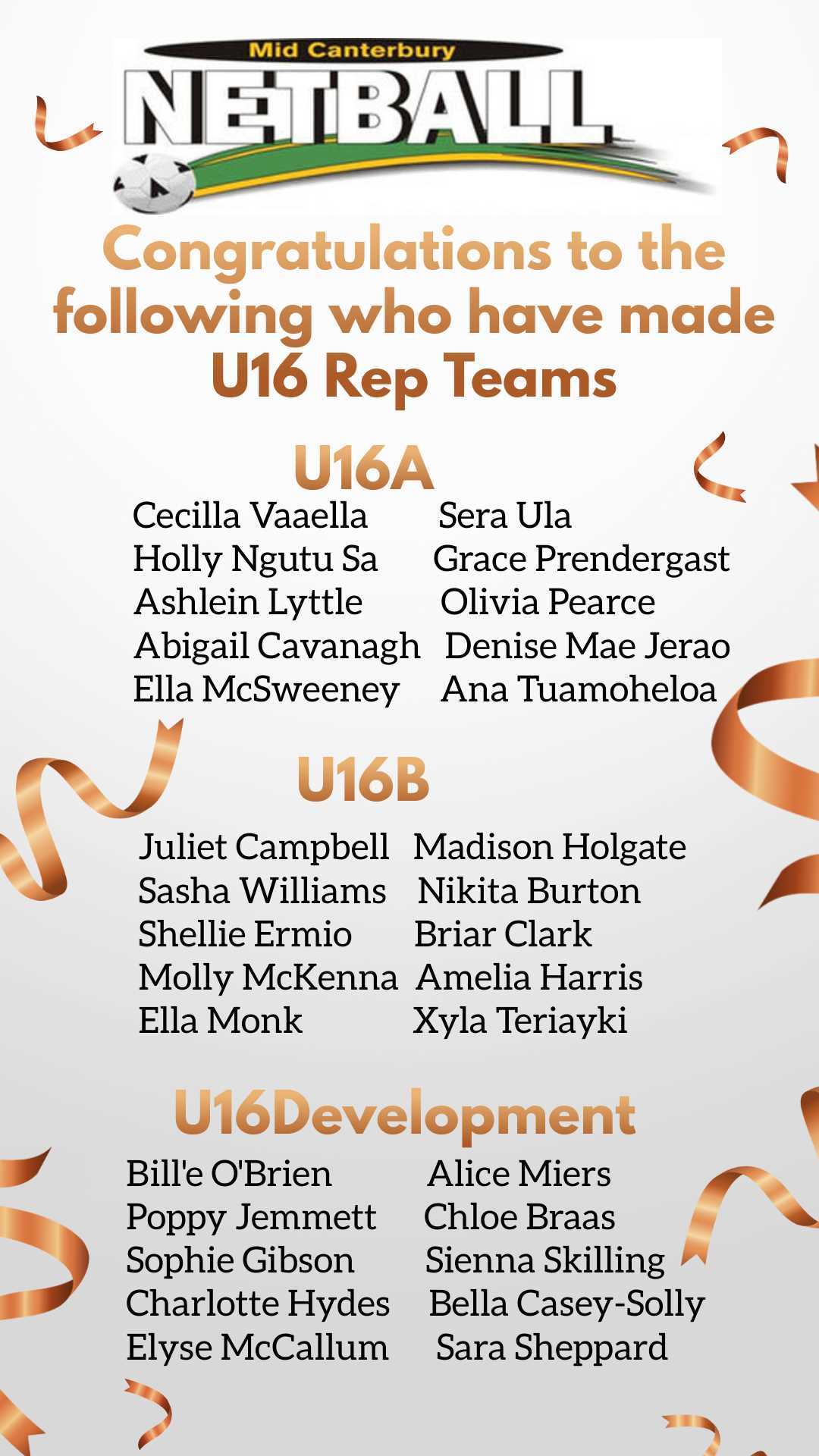 U16 Rep Teams Announced